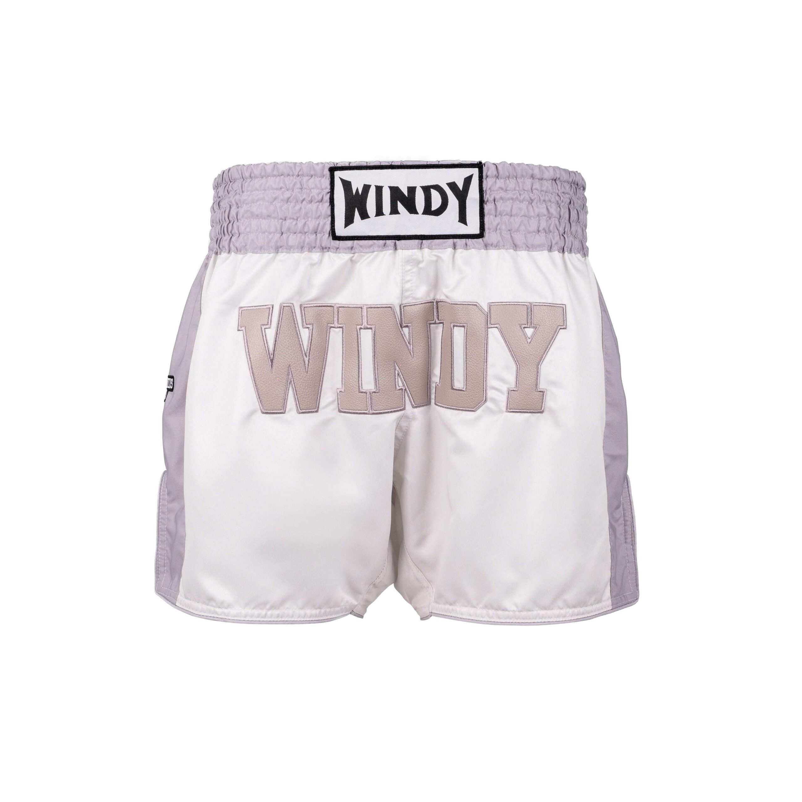 Muay Thai Shorts - Retro 2.0 - White/ Grey - Windy Fight Gear B.V.